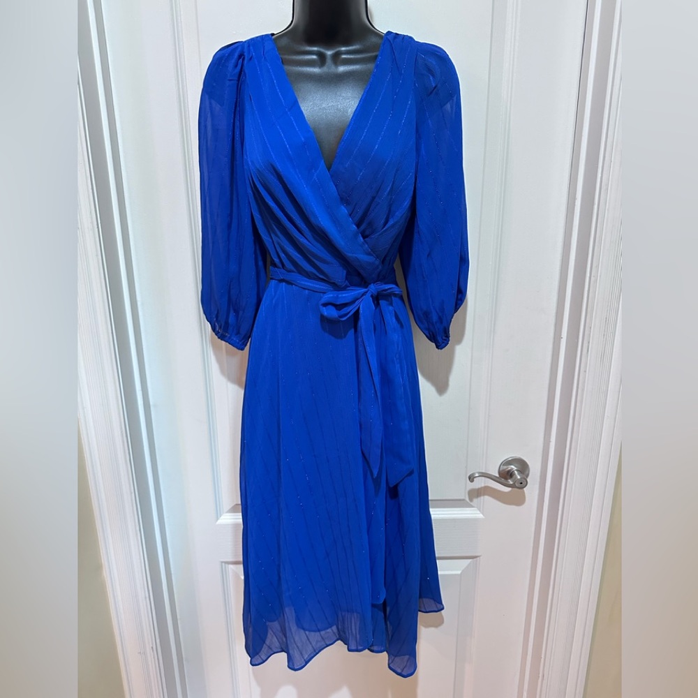 NWT DKNY royal blue belted vneck dress size 4